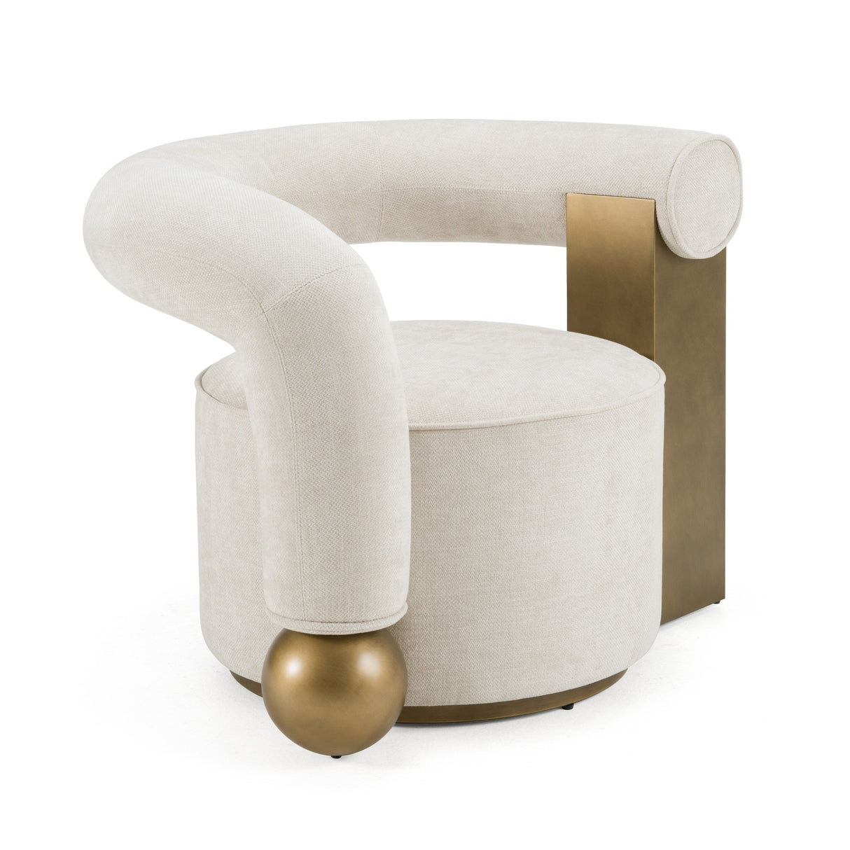 Tranquil - Contemporary Beige Fabric + Antique Brass Accent Chair - View Image 2