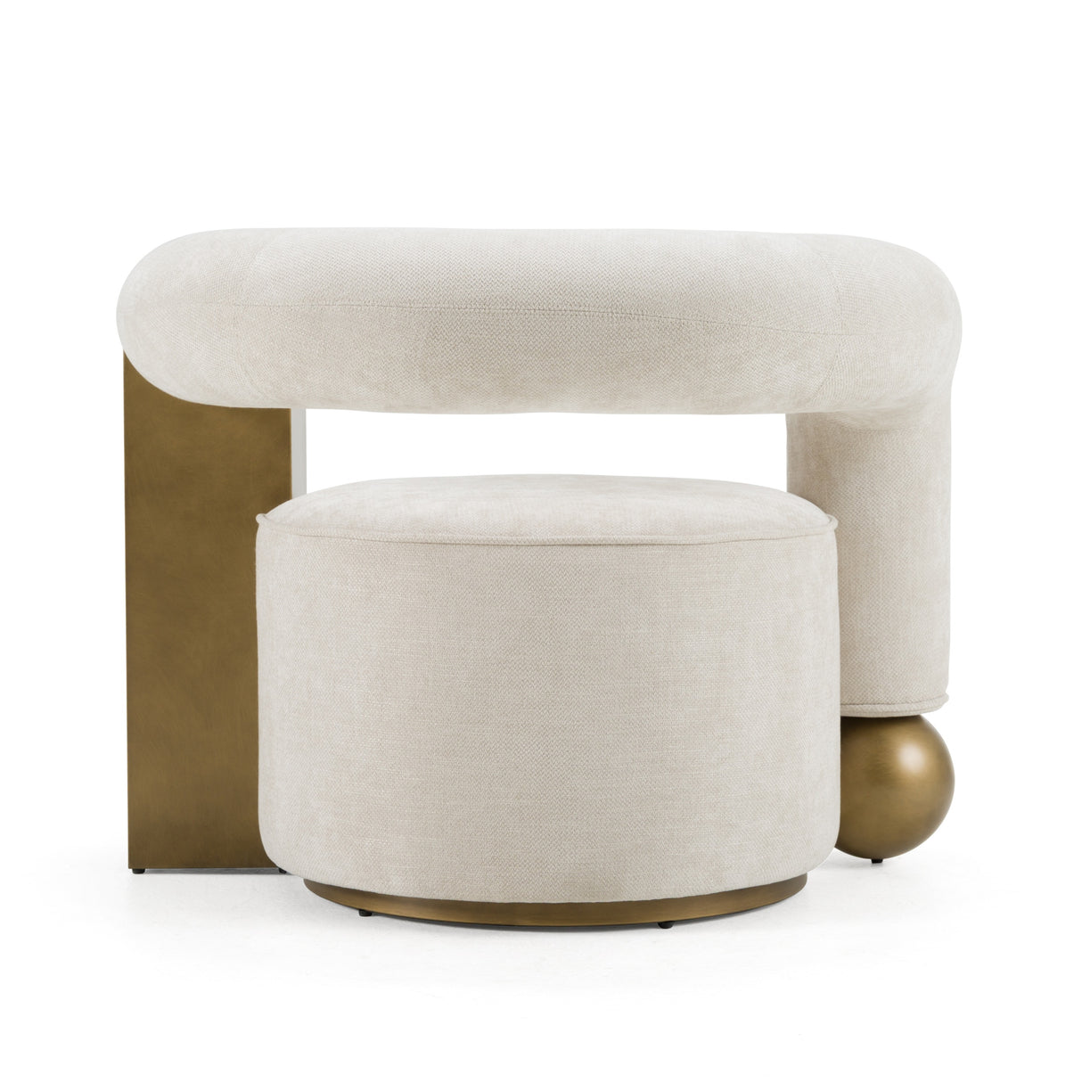 Tranquil - Contemporary Beige Fabric + Antique Brass Accent Chair - View Image 4