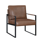 Angled perspective of Trent faux leather chair in brown