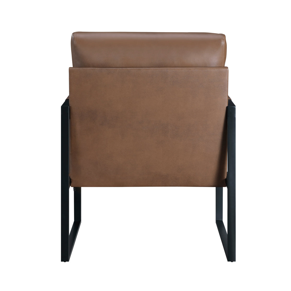 Back view of the Trent accent chair upholstered in brown faux leather