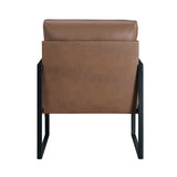 Back view of the Trent accent chair upholstered in brown faux leather