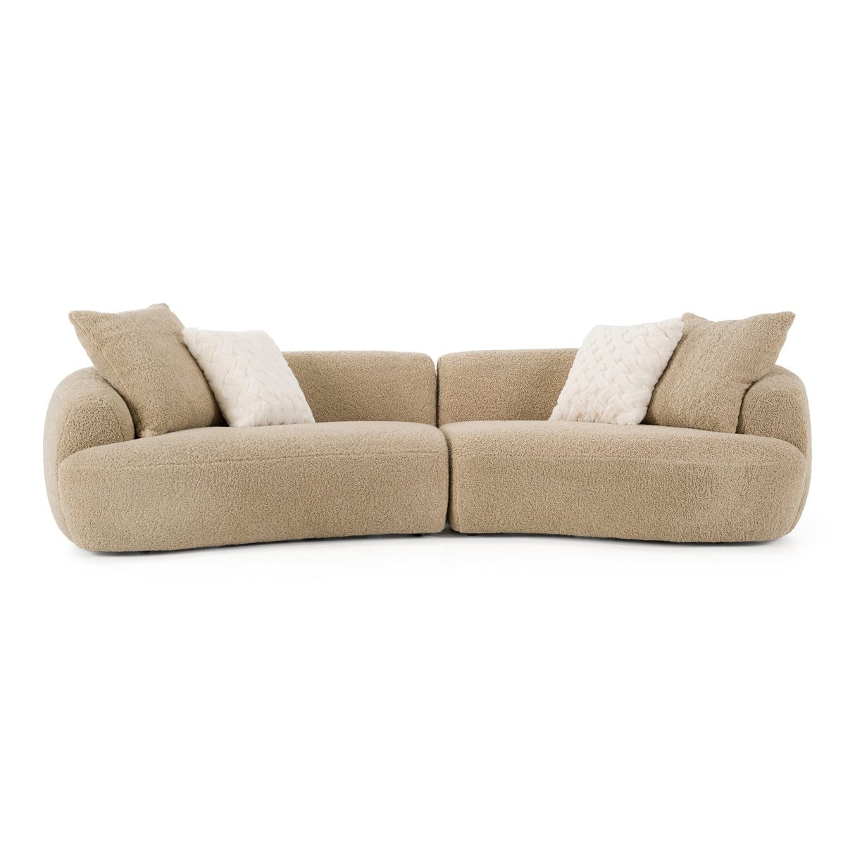 Trevor - Modern Tan Fabric Curved Mini Sectional Sofa - View Image 1