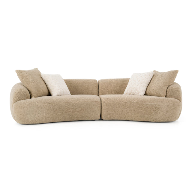 Trevor - Modern Tan Fabric Curved Mini Sectional Sofa - View Image 1