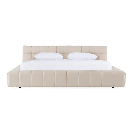Queen Tyree + Brooklyn - Modern Off-White Fabric + Walnut 4-Piece Bedroom Set