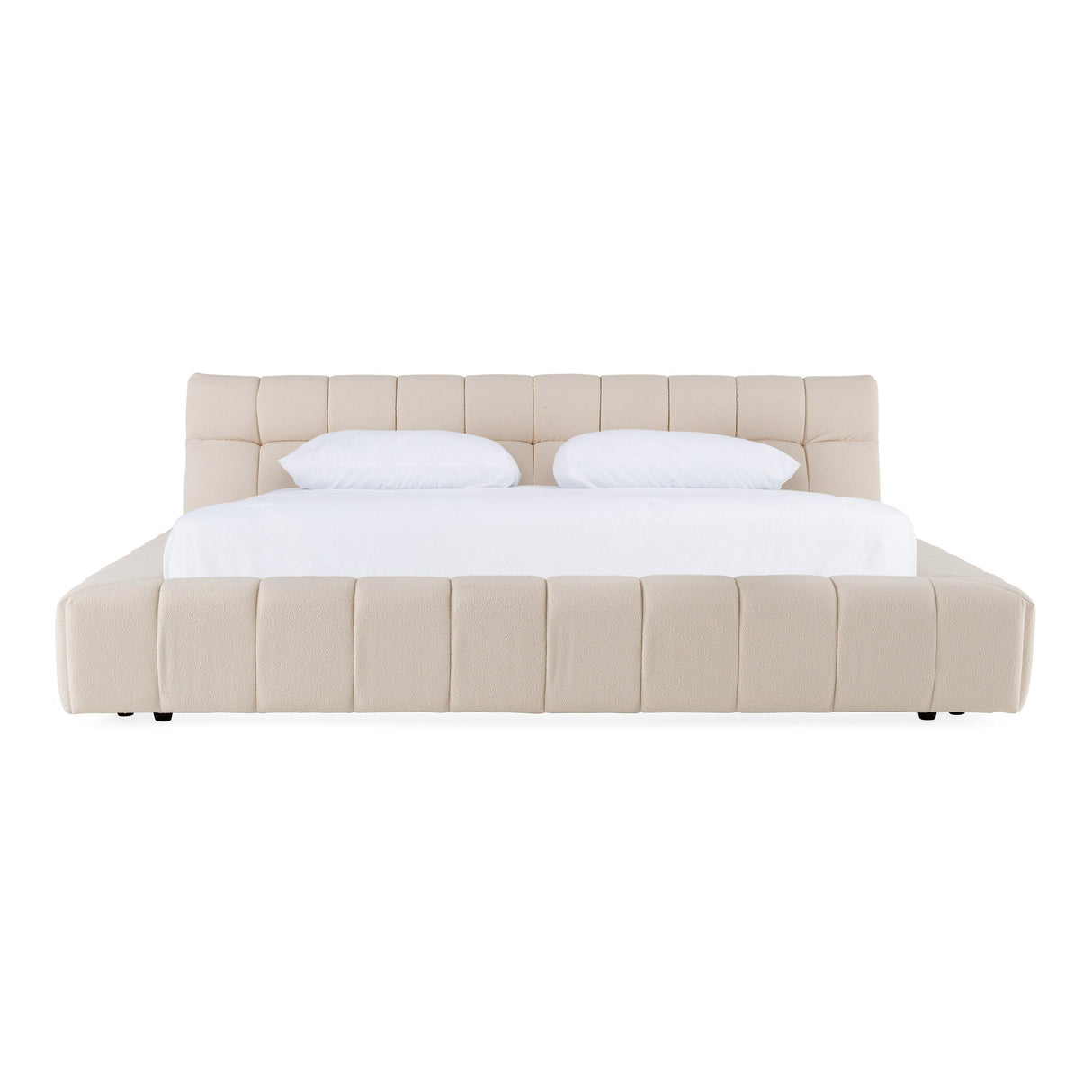 Eastern King Tyree + Brooklyn - Modern Off-White Fabric + Walnut 4-Piece Bedroom Set