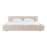 Eastern King Tyree + Brooklyn - Modern Off-White Fabric + Walnut 4-Piece Bedroom Set