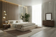 Queen Tyree + Brooklyn - Modern Off-White Fabric + Walnut 4-Piece Bedroom Set - View Image 1