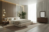 Eastern King Tyree + Brooklyn - Modern Off-White Fabric + Walnut 4-Piece Bedroom Set - View Image 1