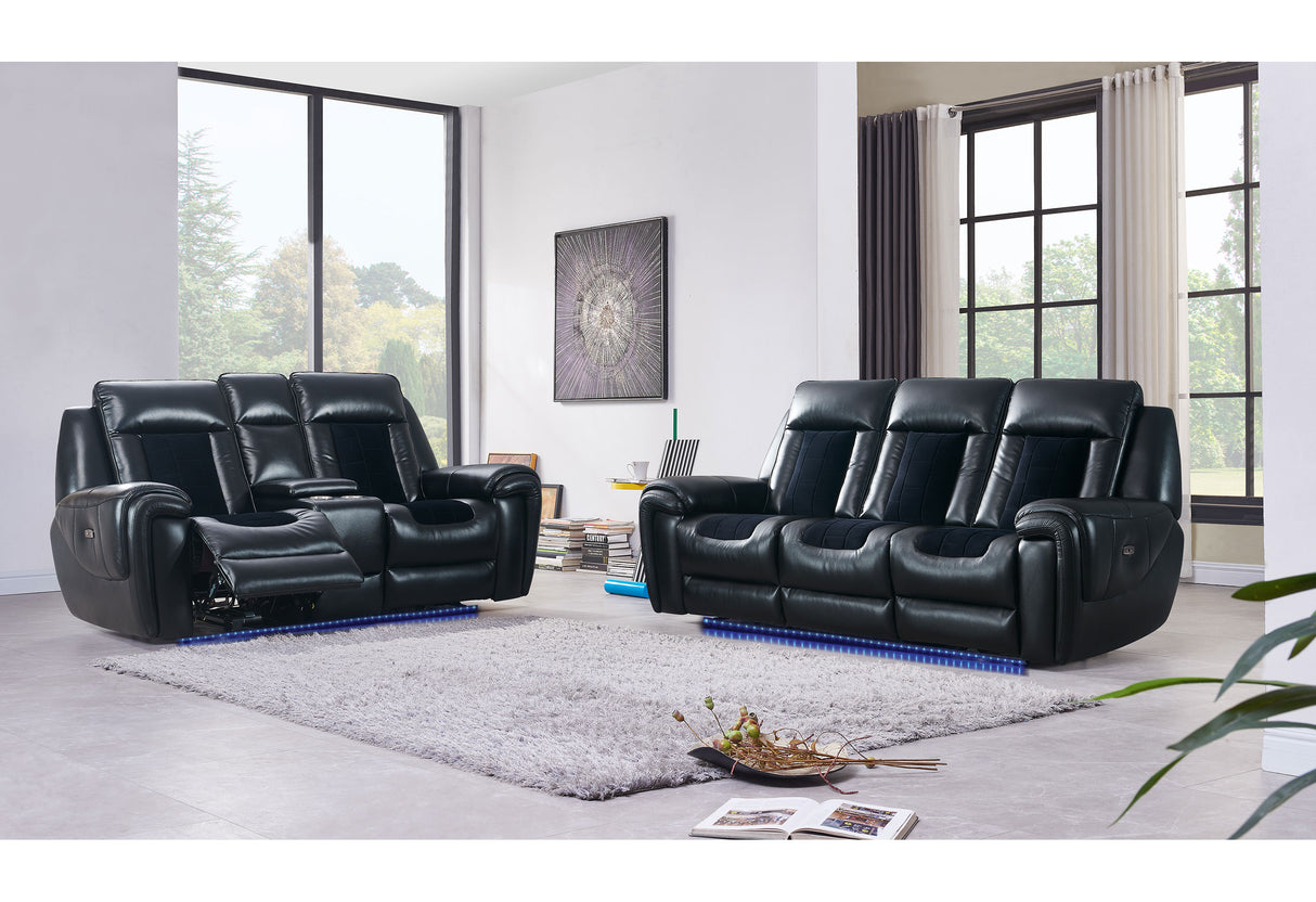 U0700 Blanche Black/Velvet Power Reclining Sofa With Led in Living Room - Global Furniture USA
