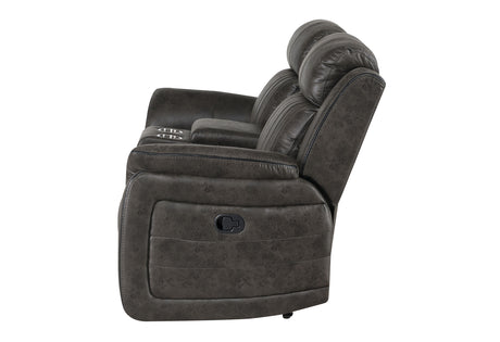 U8517 Console Reclining Loveseat with Storage in Grey Faux Leather Detail View – Global Furniture USA
