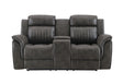 U8517 Console Reclining Loveseat with Storage in Grey Faux Leather Front View – Global Furniture USA