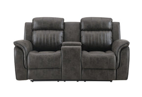 U8517 Console Reclining Loveseat with Storage in Grey Faux Leather Front View – Global Furniture USA