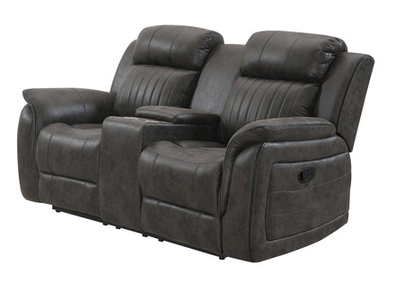 U8517 Console Reclining Loveseat with Storage in Grey Faux Leather Side View – Global Furniture USA