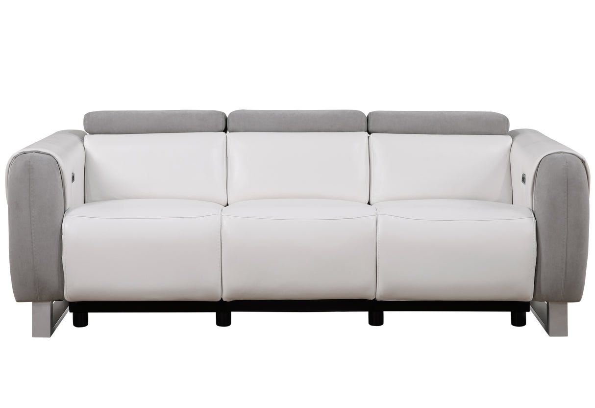 U8520 Power Reclining Sofa in Blanche White/Grey Fabric with USB and Ratchet Headrest – Global Furniture USA