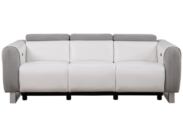 U8520 Power Reclining Sofa in Blanche White/Grey Fabric with USB and Ratchet Headrest – Global Furniture USA