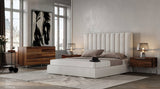 Eastern King Valhalla + Lorenzo - Modern White Fabric + Light Oak 4-Piece Bedroom Set - View Image 1