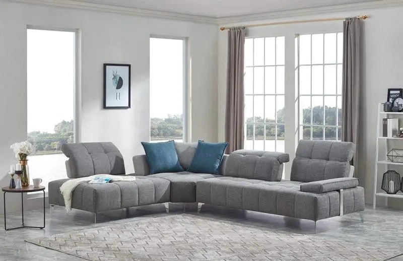 Divani Casa Nash Modern Tufted Fabric Sectional Sofa WAdjustable Backrest In Grey Vgmb - 1808 - Gry - VGMB - 1808 - GRY - Home Elegance USA - 1