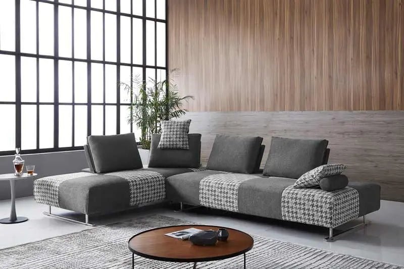 Divani Casa Cooke Modern Grey Houndstooth Fabric Modular Sectional Sofa Bed Vgmb - 1836 - Gry - VGMB - 1836 - GRY - Home Elegance USA - 1