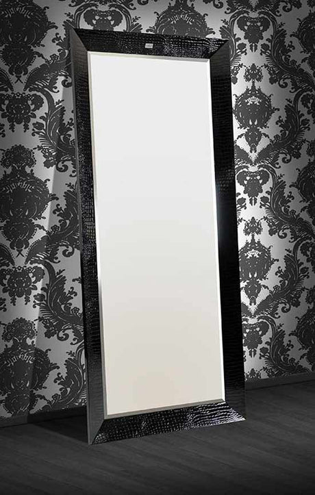 A&X Regal Modern Black Crocodile Lacquer Mirror Vgunak421 - Blk - VGUNAK421 - BLK - Home Elegance USA - 1