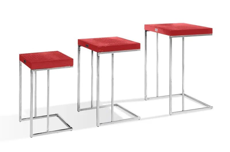 A&X Amelia Modern Red Crocodile Lacquer Nesting Table Set Vgunak855 - Red - VGUNAK855 - RED - Home Elegance USA - 1