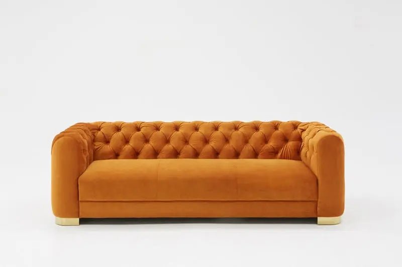 Divani Casa Duarte Modern Orange Velvet Sofa Vgyuhd - 1808 - Sof - Org - VGYUHD - 1808 - SOF - ORG - Home Elegance USA - 1