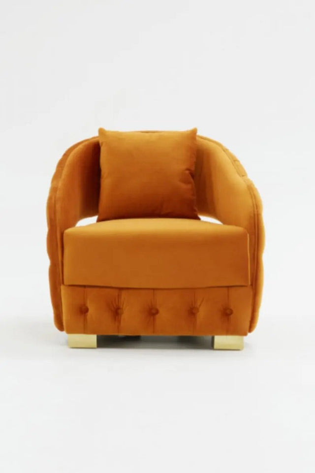 Divani Casa Duarte Modern Orange Velvet Accent Chair Vgyuhd - 1830 - Org - VGYUHD - 1830 - ORG - Home Elegance USA - 1