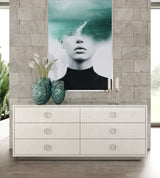 Queen Ovidius + Victoria - Modern White Crocodile Lacquer Bedroom Set