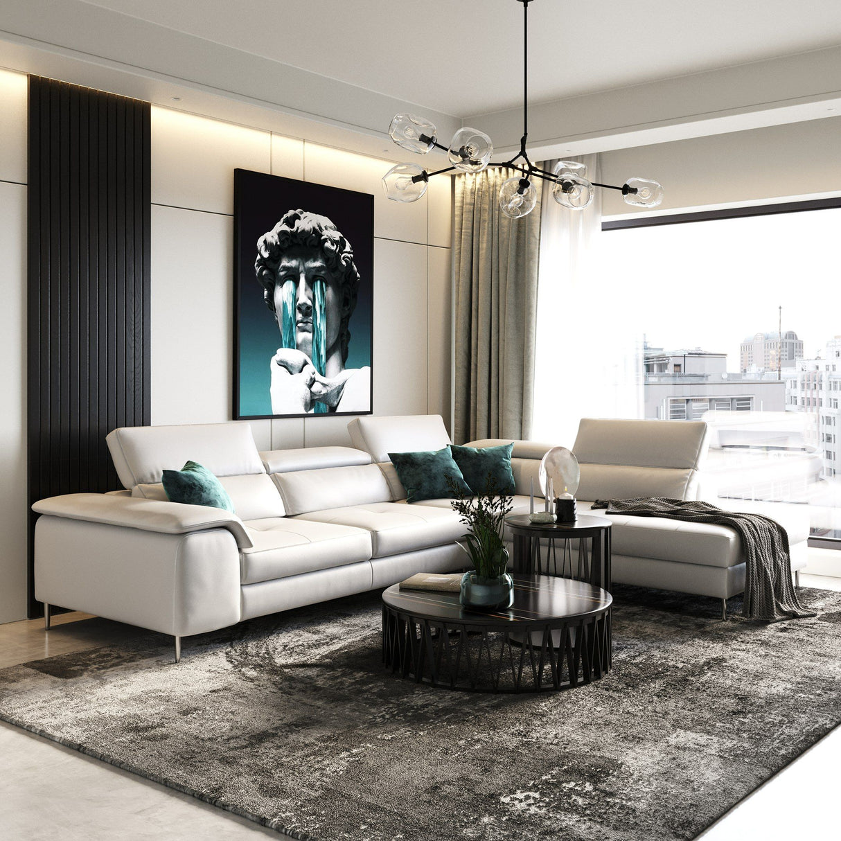 Lamod Italia Viola - Italian Contemporary Grey Leather Right Facing Sectional Sofa - Home Elegance USA