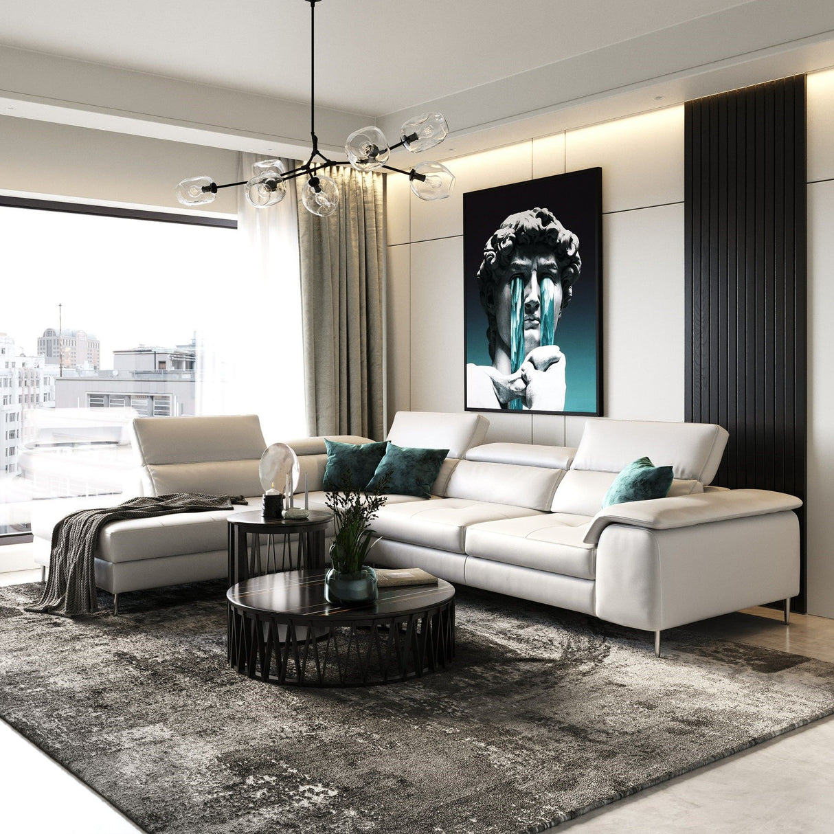 Lamod Italia Viola - Italian Contemporary Grey Leather Left Facing Sectional Sofa - Home Elegance USA