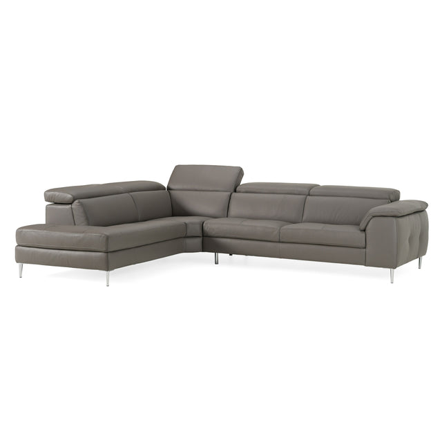Viola - Italian Contemporary Grey Leather Left Facing Sectional Sofa - View Image 1