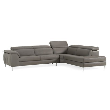 Viola - Italian Contemporary Grey Leather Right Facing Sectional Sofa - View Image 1