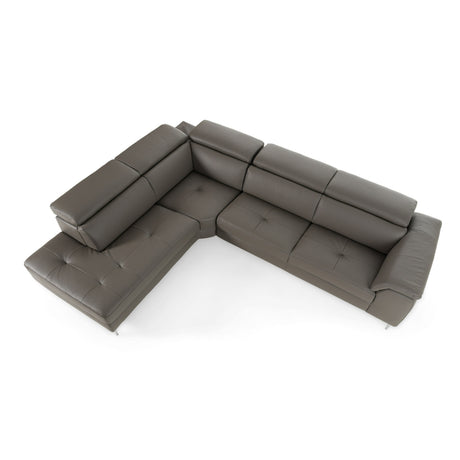 Viola - Italian Contemporary Grey Leather Left Facing Sectional Sofa - View Image 1