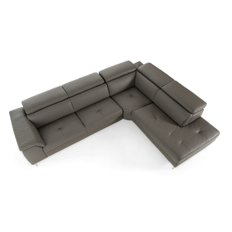 Viola - Italian Contemporary Grey Leather Right Facing Sectional Sofa - View Image 1