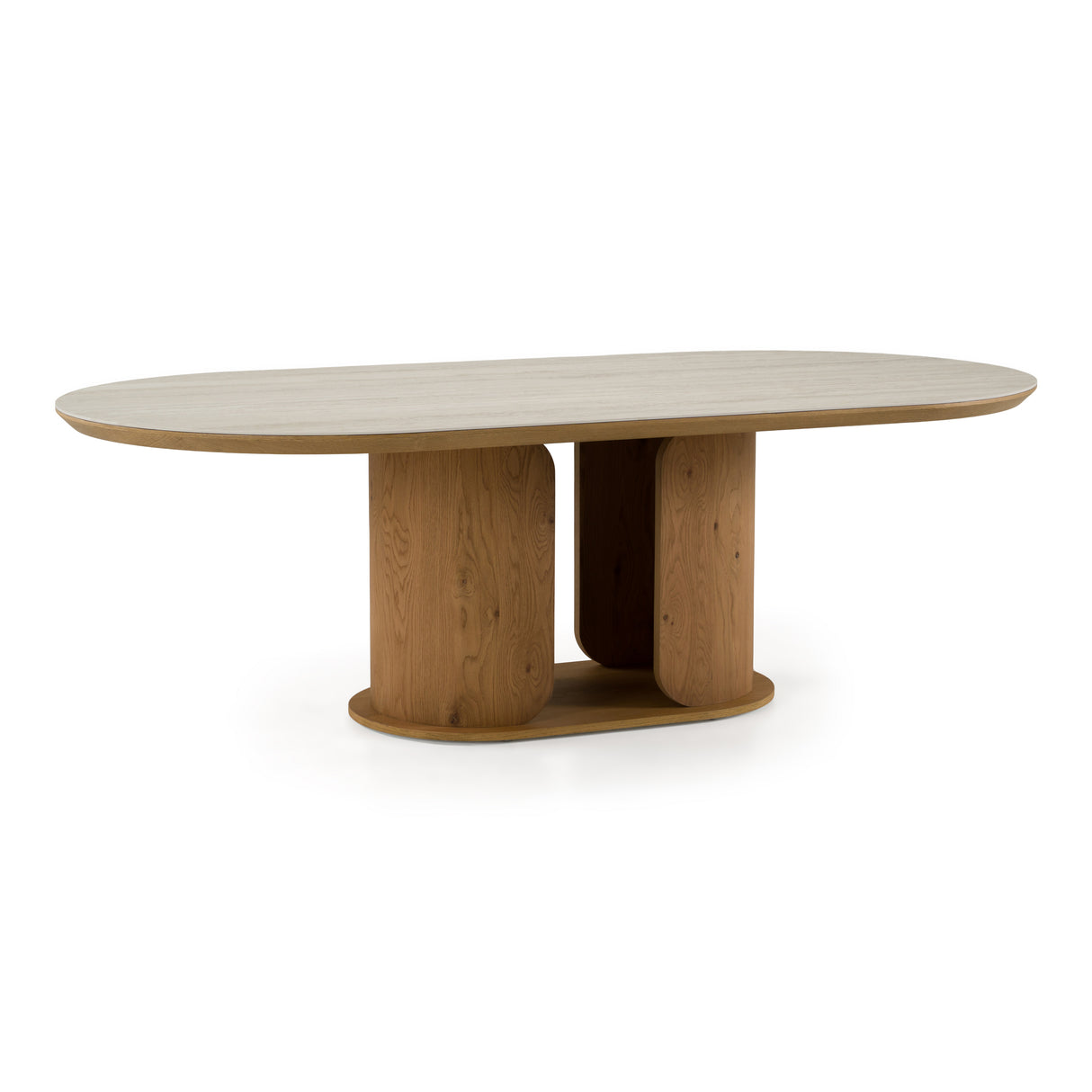 Walbrook - Modern Faux Travertine Ceramic + White Oak Oval Dining Table - View Image 1
