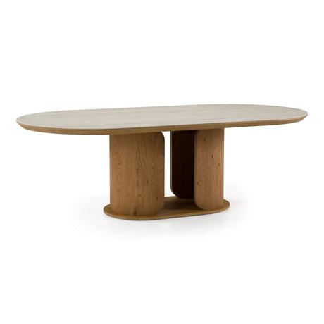 Walbrook - Modern Faux Travertine Ceramic + White Oak Oval Dining Table - View Image 1