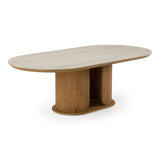 Walbrook - Modern Faux Travertine Ceramic + White Oak Oval Dining Table - View Image 1
