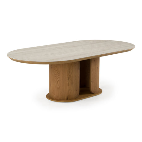 Walbrook - Modern Faux Travertine Ceramic + White Oak Oval Dining Table - View Image 1