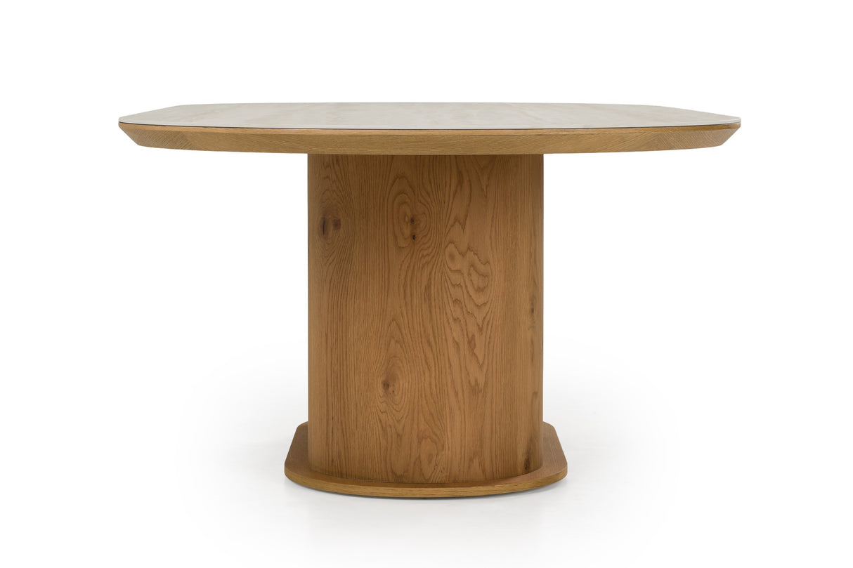 Walbrook - Modern Faux Travertine Ceramic + White Oak Oval Dining Table - View Image 1
