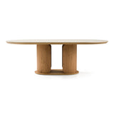 Walbrook - Modern Faux Travertine Ceramic + White Oak Oval Dining Table - View Image 1