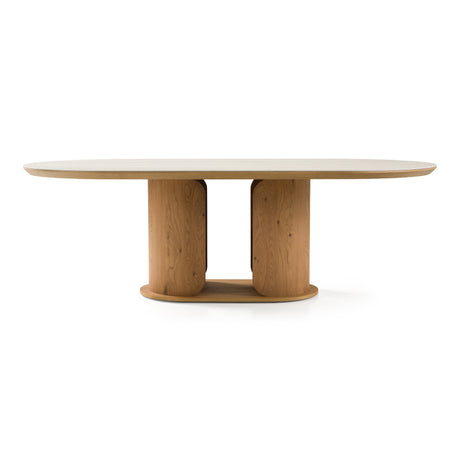Walbrook - Modern Faux Travertine Ceramic + White Oak Oval Dining Table - View Image 1