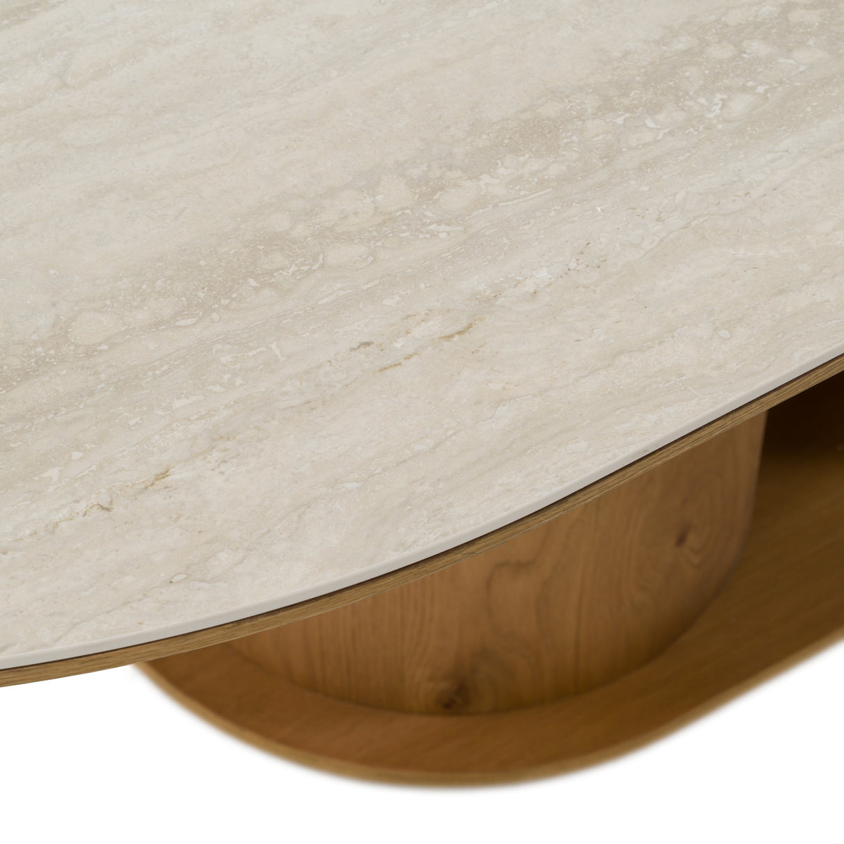 Walbrook - Modern Faux Travertine Ceramic + White Oak Oval Dining Table - View Image 1