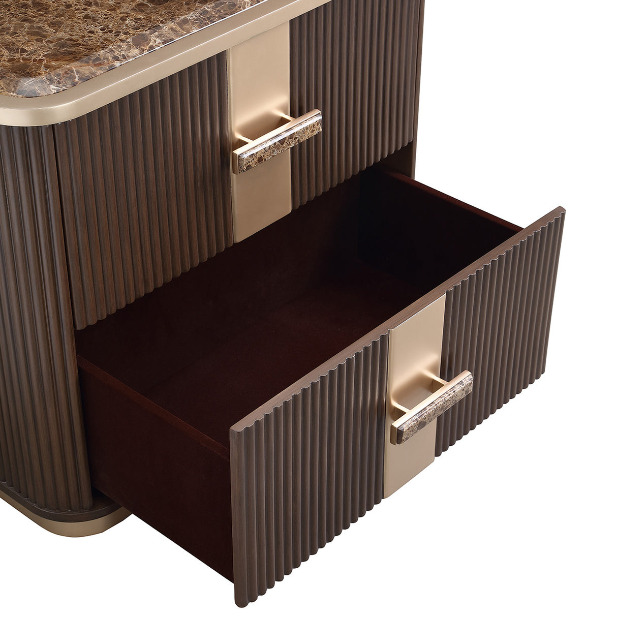 West Kensington 2-Drawer Nightstand – Bottom Drawer View | Aico by Michael Amini
