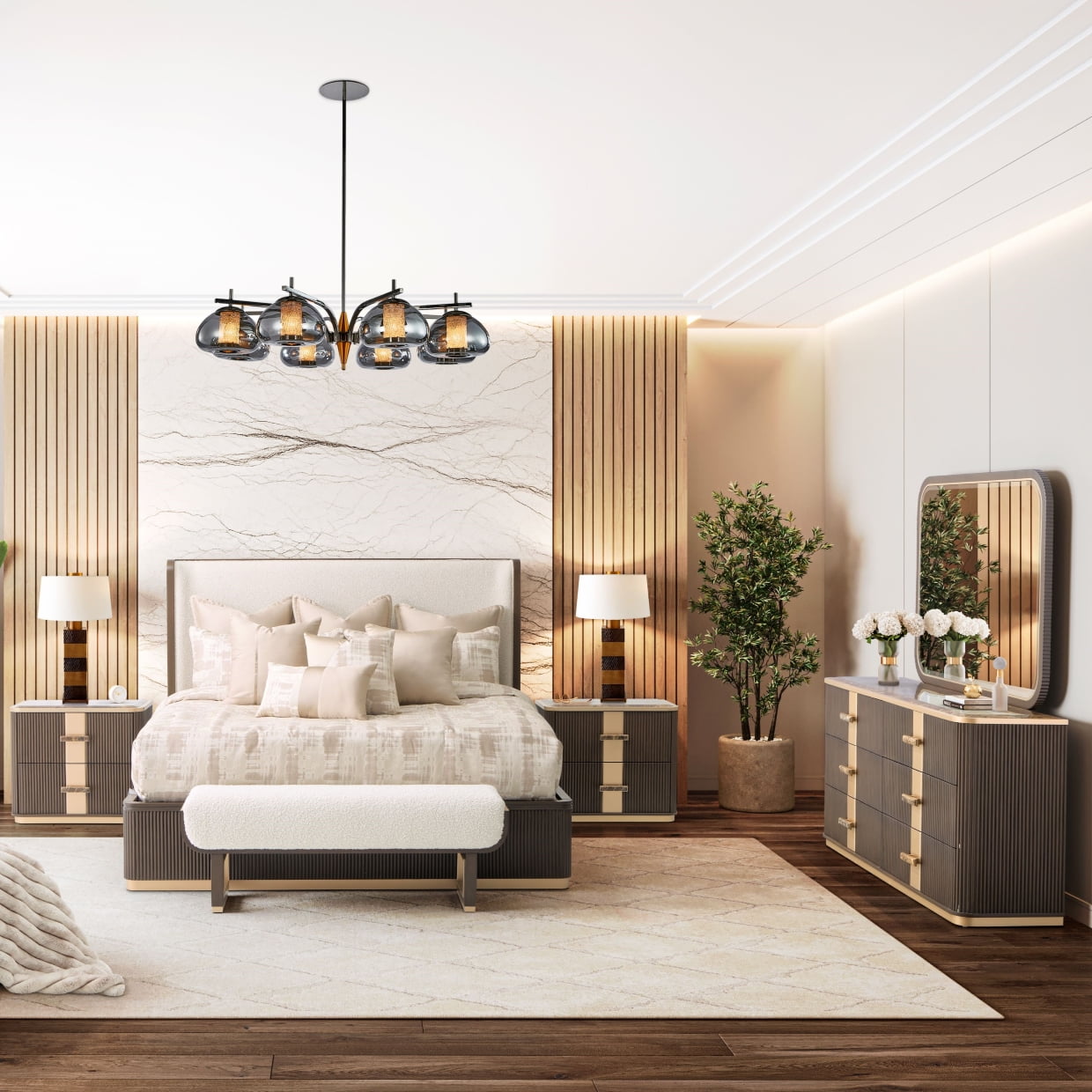 West Kensington Bedroom Set in Medium Espresso - Aico by Michael Amini