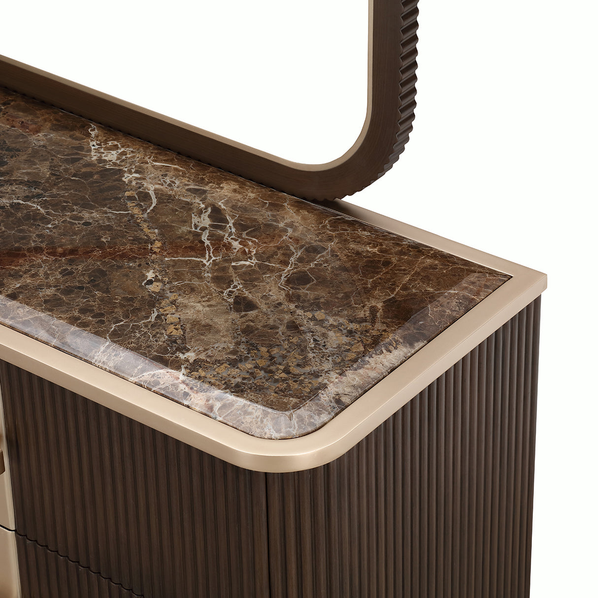West Kensington Dresser & Mirror Set in Medium Espresso with Emperador Marble Top | AICO by Michael Amini