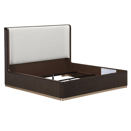 West Kensington Eastern King Bed in Espresso with Upholstered Headboard | AICO by Michael Amini