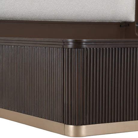 West Kensington Eastern King Bed in Espresso with Upholstered Headboard | AICO by Michael Amini