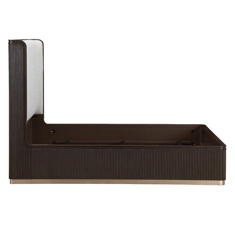 West Kensington Eastern King Bed in Espresso with Upholstered Headboard | AICO by Michael Amini