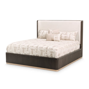 West Kensington Eastern King Bed in Espresso with Upholstered Headboard | AICO by Michael Amini
