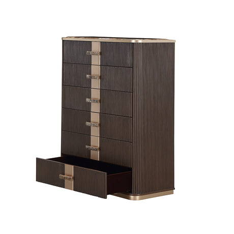 West Kensington Bedroom Set in Espresso with Emperador Marble Top | AICO by Michael Amini