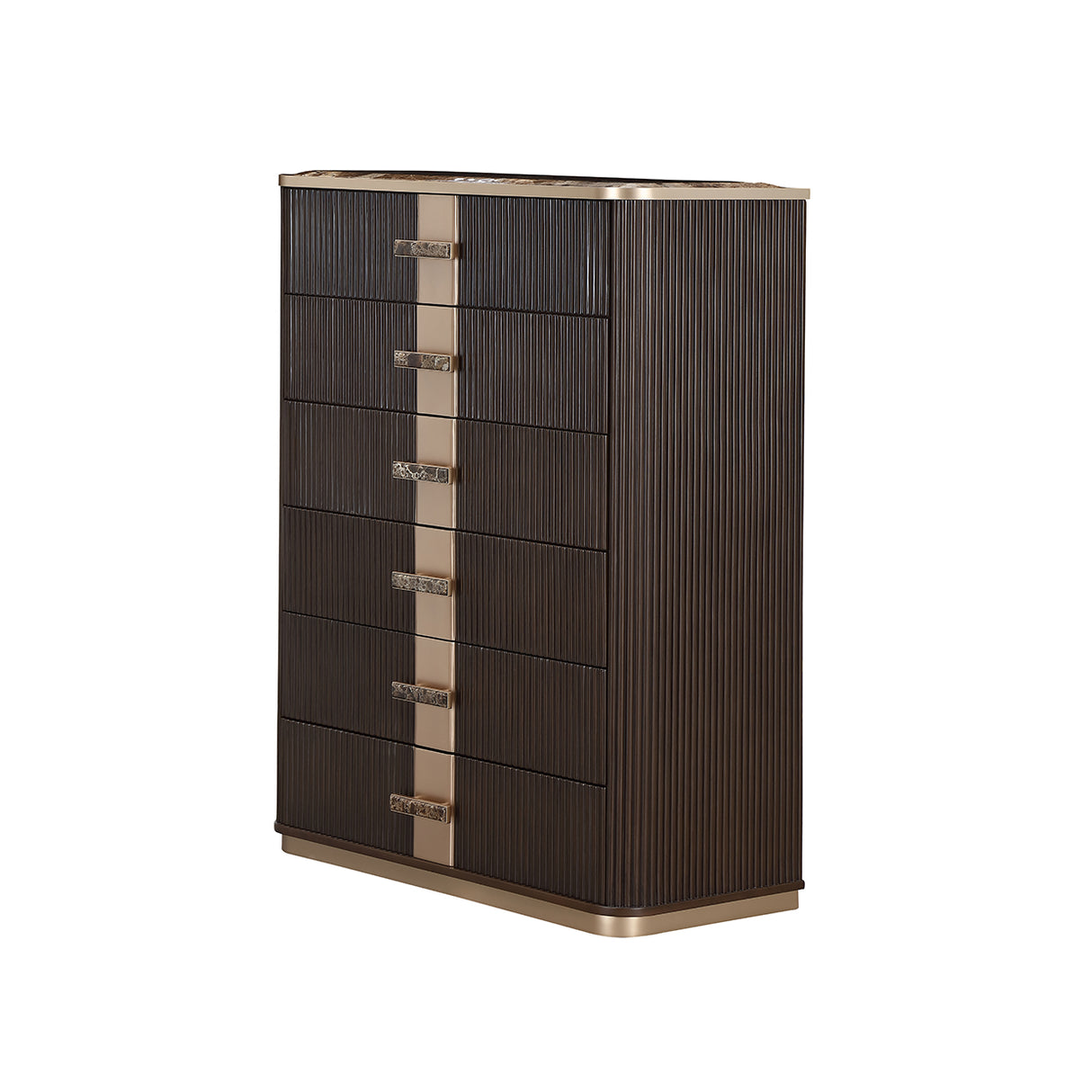West Kensington Highboy Chest in Medium Espresso with Emperador Marble Top | AICO by Michael Amini